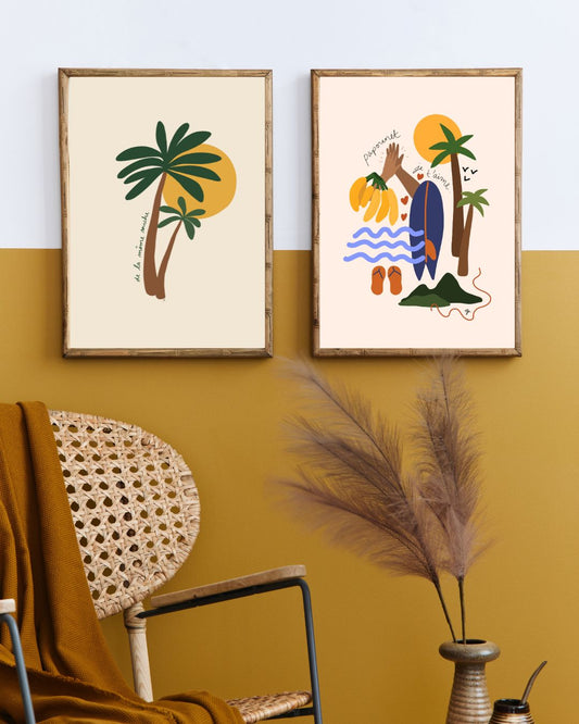 affiches et tableaux cocotier et surf pour la fête des pères.