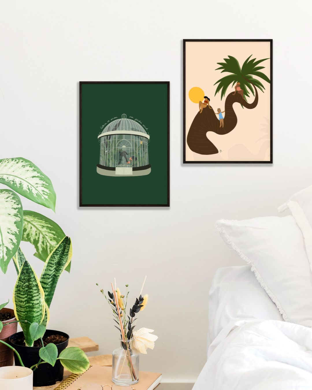 Affiche plantes tropicales, jardin de la reunion et cocotiers.
