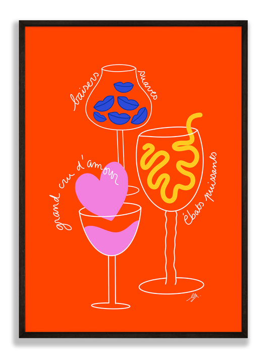 Affiche verres de vin avec messages d'amour