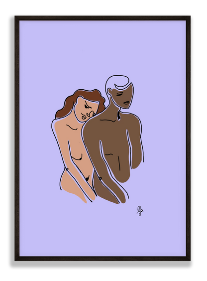 une affiche minimaliste violette avec un couple mixte.