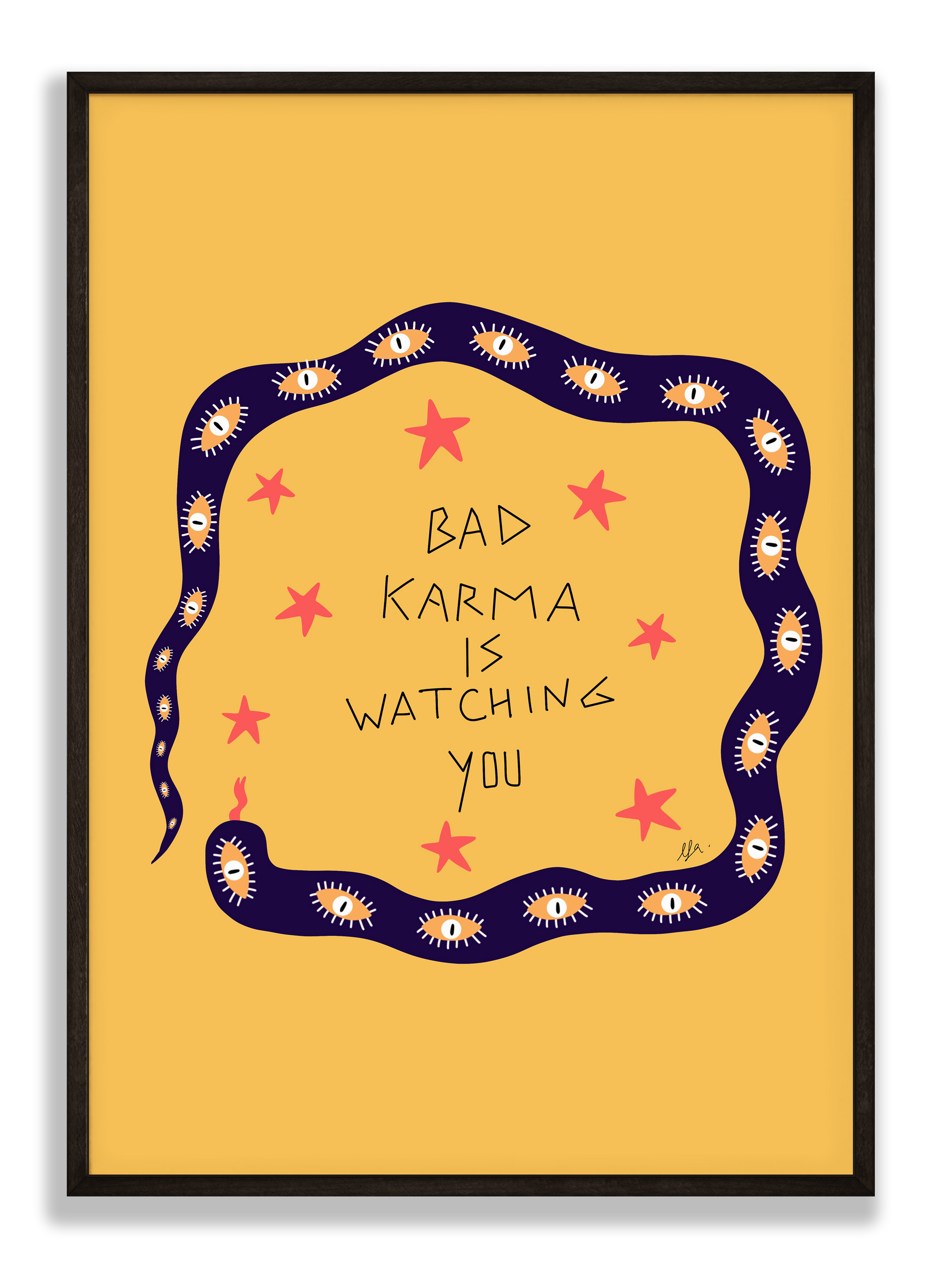 illustration bad karma is watching you avec un serpent qui se mord la queue.