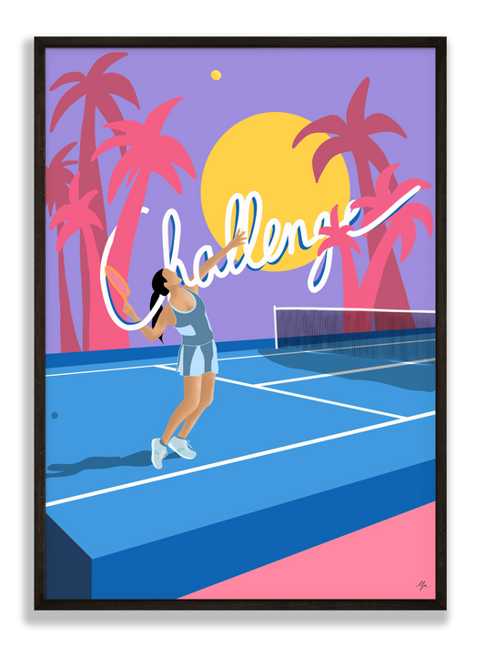 Affiche pop d'une femme qui joue au tennis.